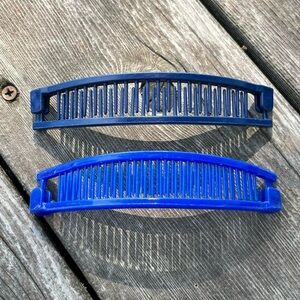 set of 2 blue plastic banana hair clips